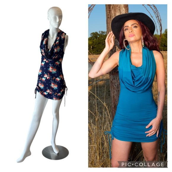 Warrior Within Designs Hunters Floral Cinch Exagerated Cowel Neck Dress Size S - Picture 6 of 10